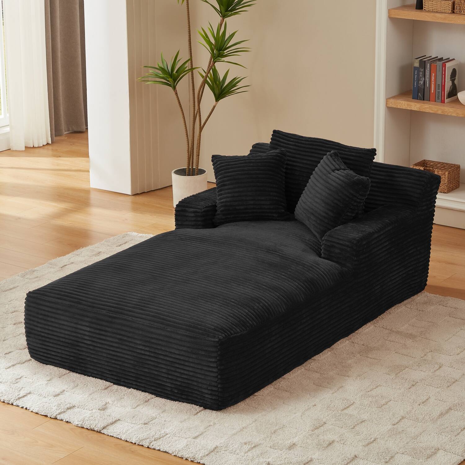 Left. Chic Crate - Plush Corduroy Cloud Floor Sofa Bed for Living Room - Black.