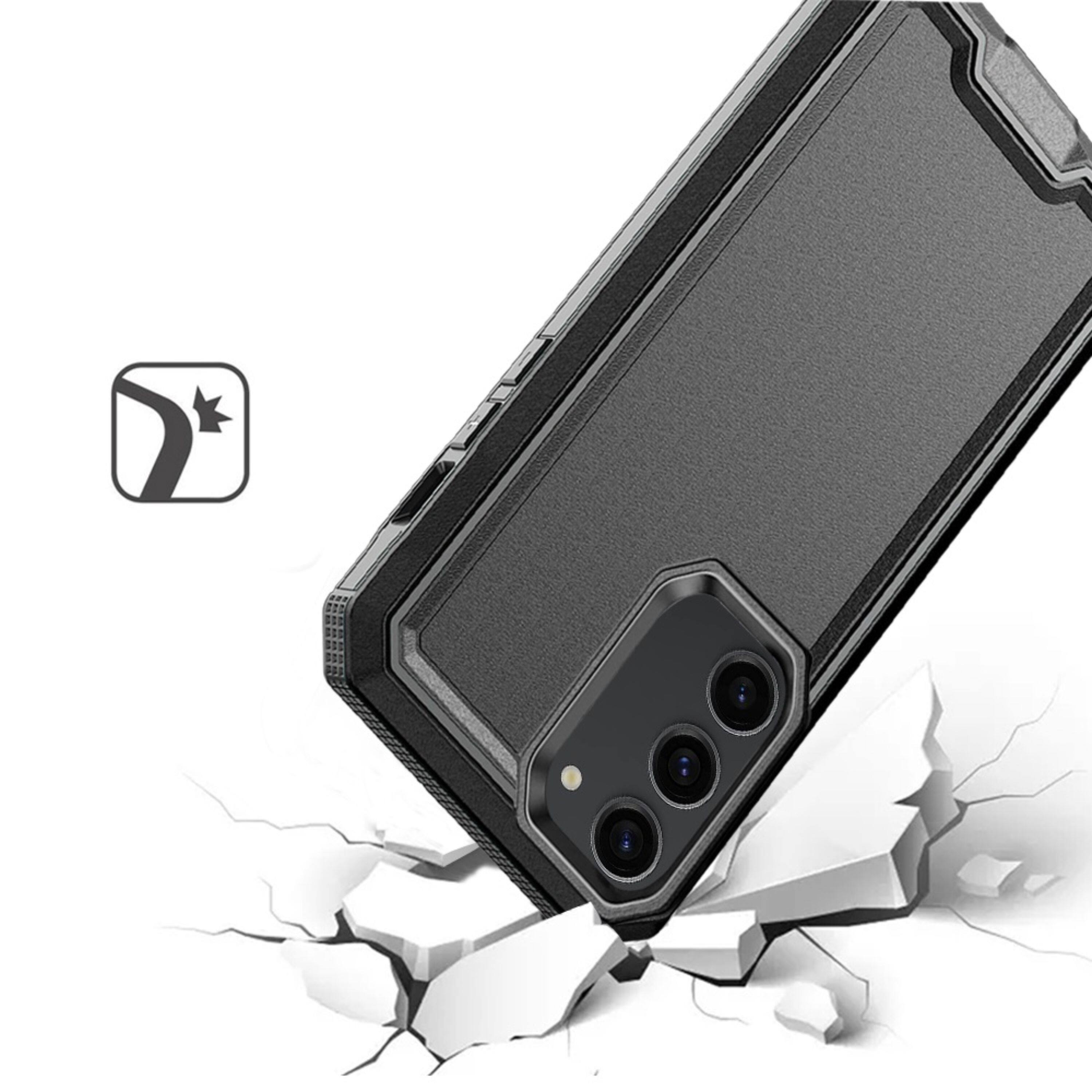 Left. Kitcheniva - Rugged Strong Fused Phone Case With Tempered Glass For Samsung Galaxy S23 FE 5G Black - Black.