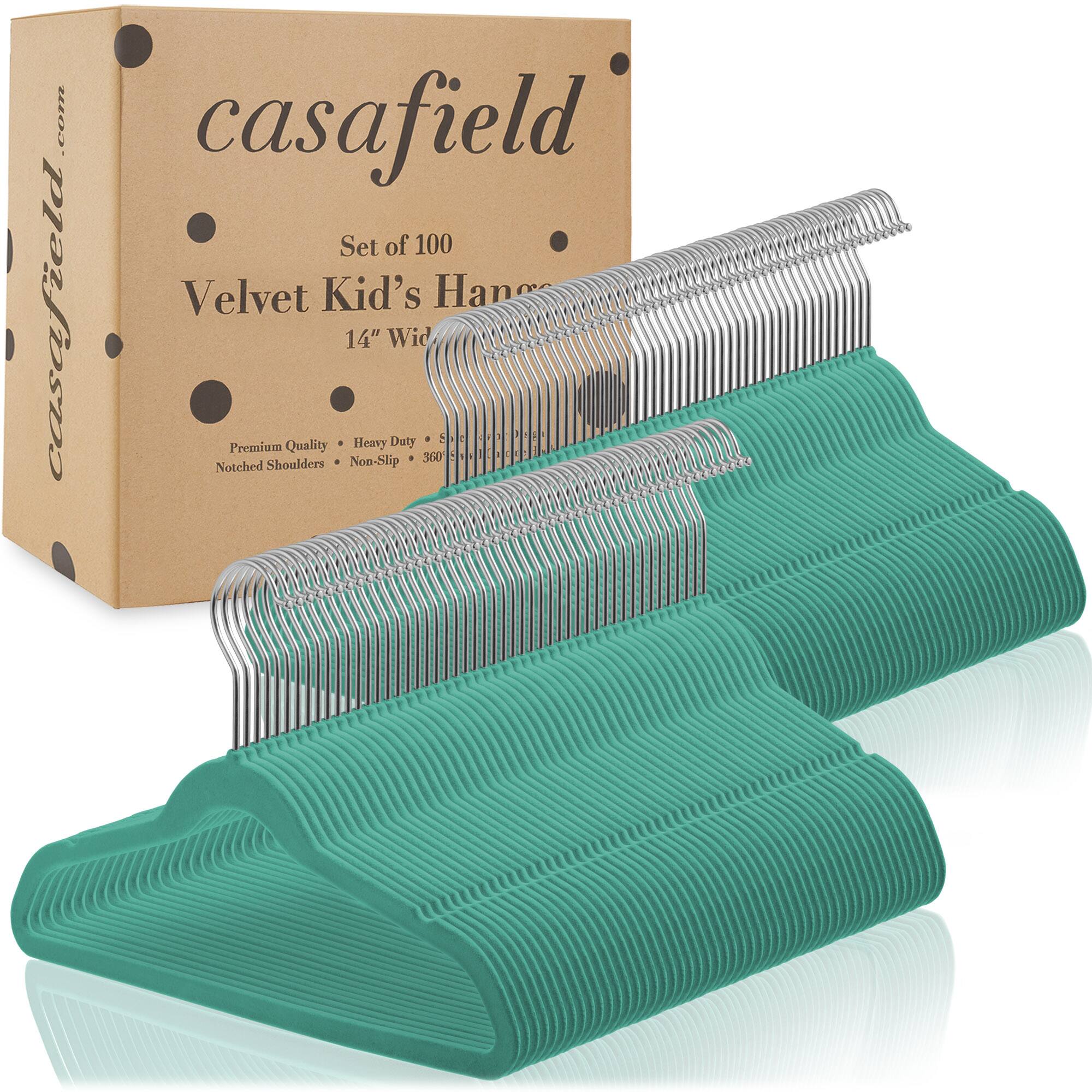 casafield.com  
casafield  
Set of 100  
Velvet Kid's Hanger  
14" Wide  

Premium Quality • Heavy Duty • Notched Shoulders • Non-Slip • 360°