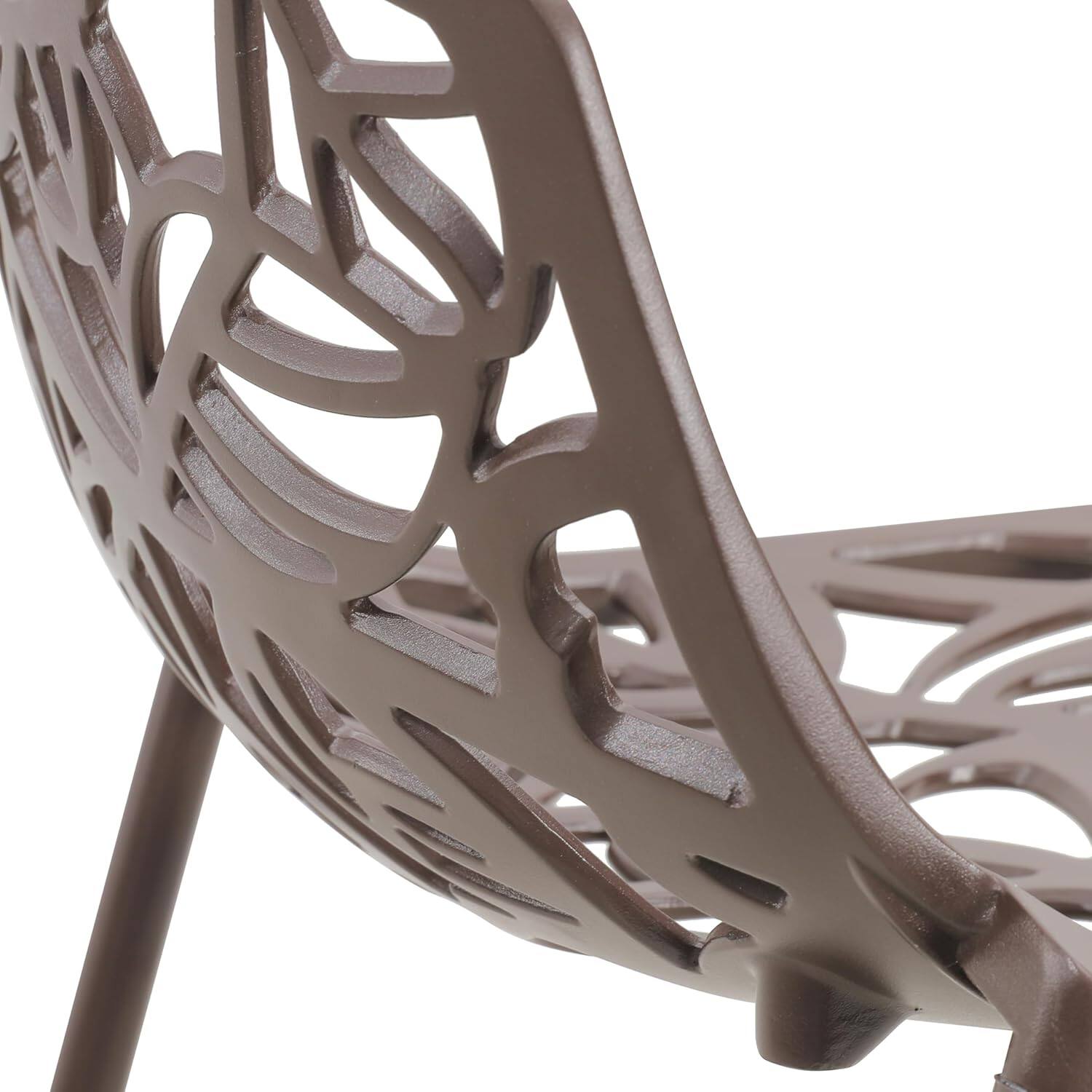 Alt View 4. LeisureMod - Devon 31" Aluminum Bar Stool - Modern Floral Cutout Indoor/Outdoor Patio Stool with Footrest - Brown.