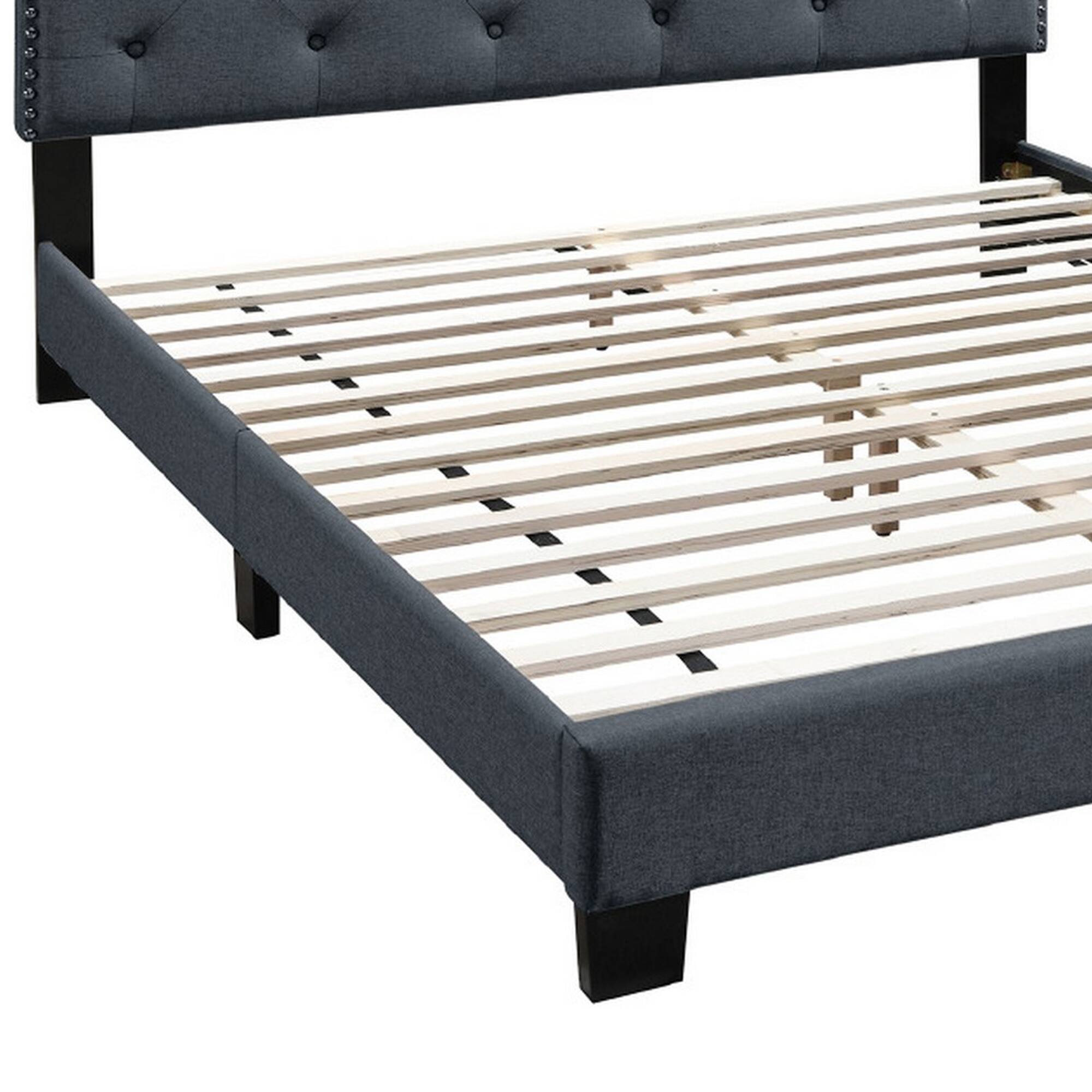 Alt View 2. Manhattan Lane - Queen Bed with Button Tufted Scalloped Headboard - Gray.