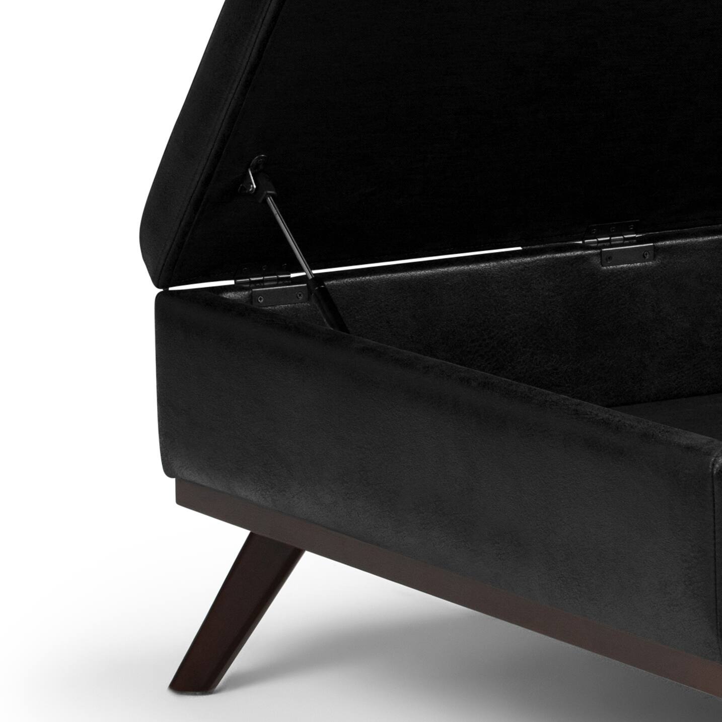 Alt View 3. Simpli Home - Owen 36 inch Wide Square Coffee Table Storage Ottoman in Distressed Black Vegan Leather - Distressed Black.