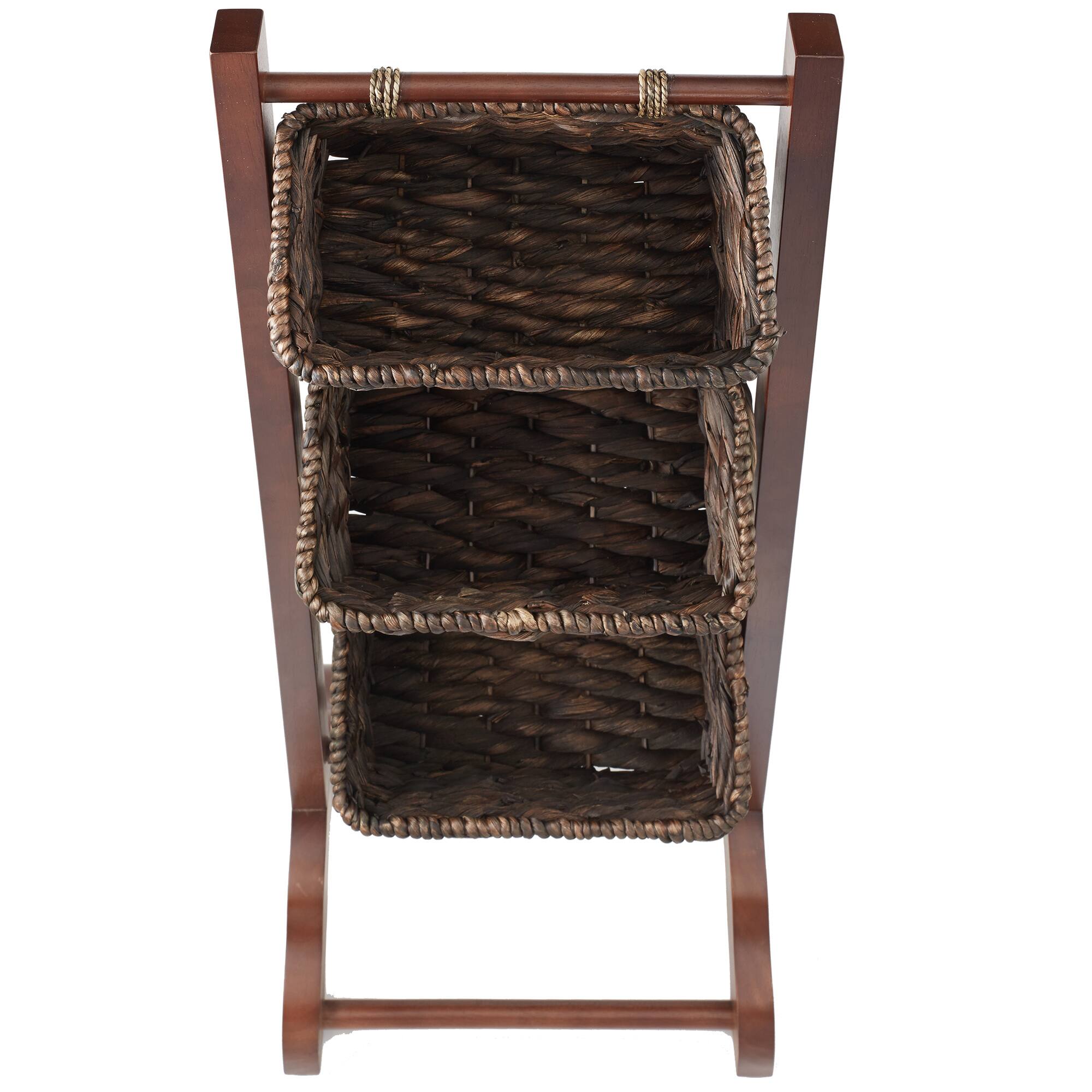 Alt View 4. Casafield - 3-Tier Floor Stand with Hyacinth Storage Basket Bins - Walnut, Espresso.