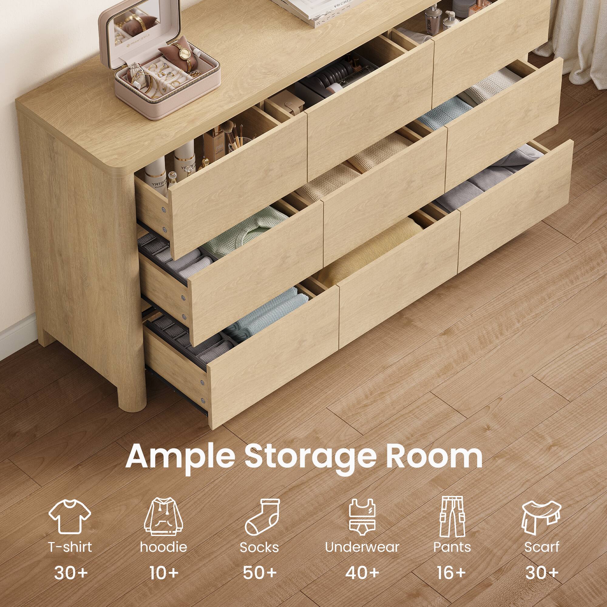 Ample Storage Room

- T-shirt: 30+
- Hoodie: 10+
- Socks: 50+
- Underwear: 40+
- Pants: 16+
- Scarf: 30+