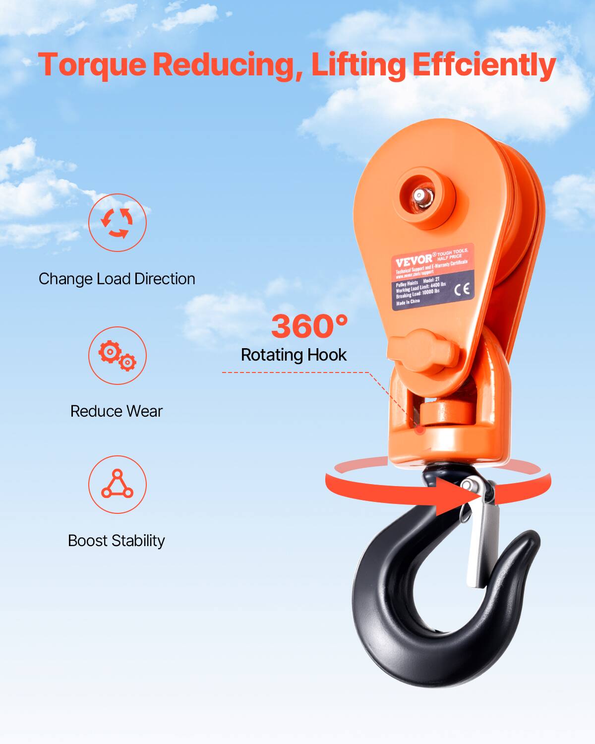 VEVOR 2 Ton Snatch Block with Swivel Hook, 3
