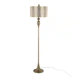 APRILSOUL - Ashland 63in Contemporary Metal Floor Lamp Metal with Laser Cut Metal and Off-White Linen Shade - Gold