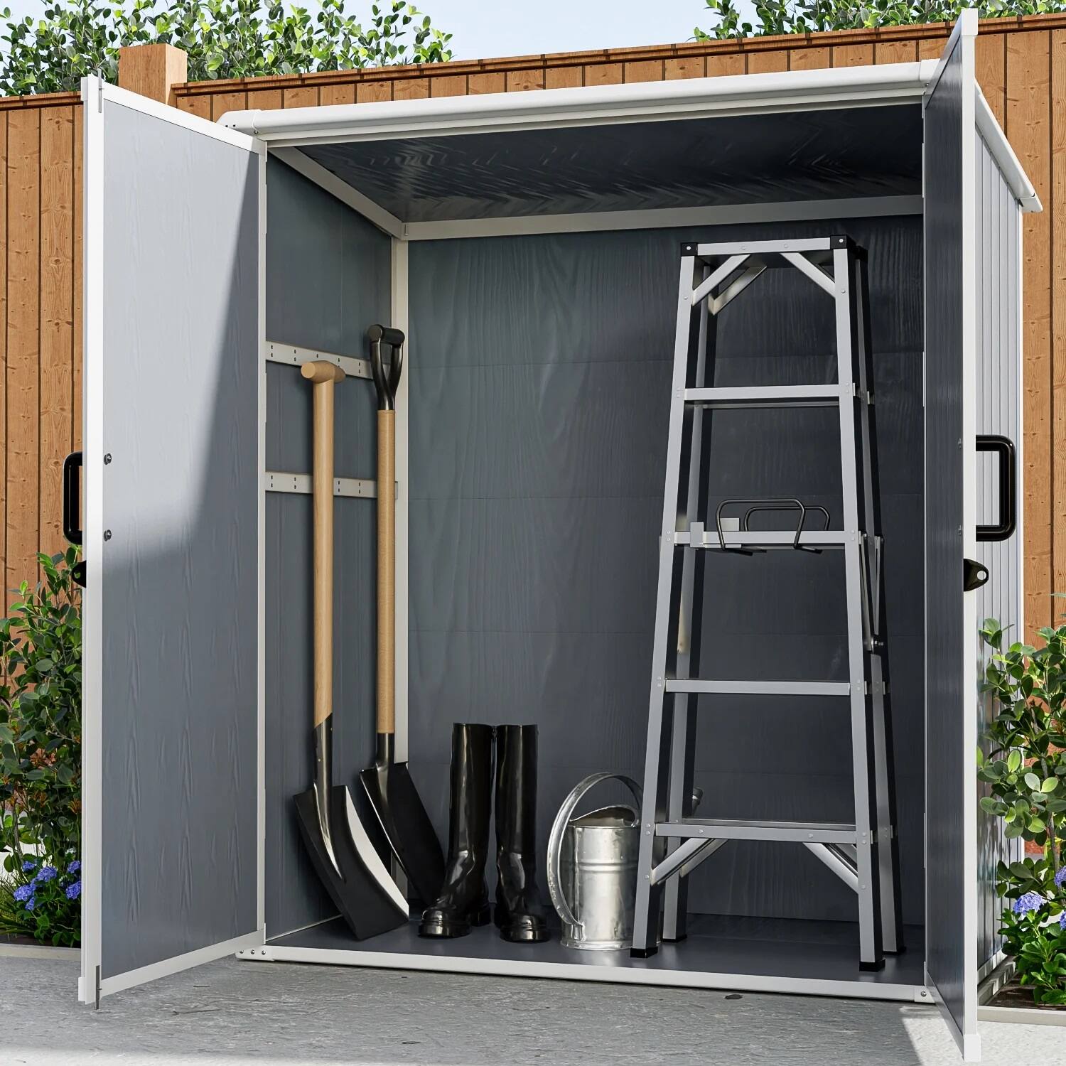 Left. Mondawe - 5x3FT Outdoor Storage Shed Waterproof Resin Cabinet with Lockable Doors - Gray.