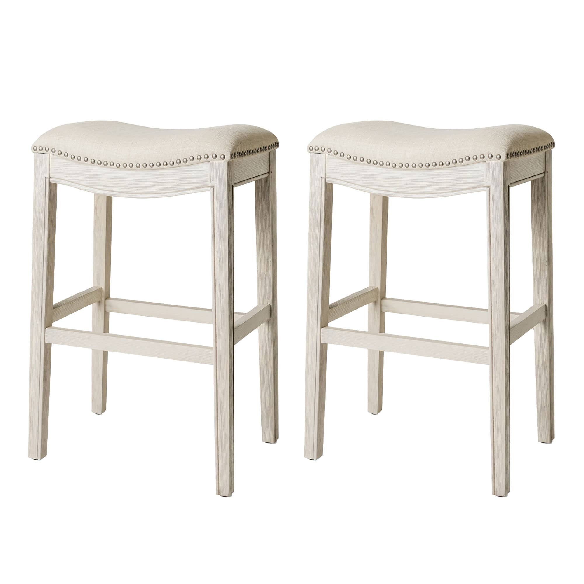Maven Lane - Adrien Saddle Bar Stool Finish w/ Natural Fabric Upholstery, Set of 2 - White Oak price history on PriceWatchPro