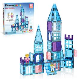 PicassoTiles - PICASSO-TILES Magnetic Tiles for Kids, 72PCS Ice Castle Theme, Construction STEM Building Blocks Educational Toy - Multicolor