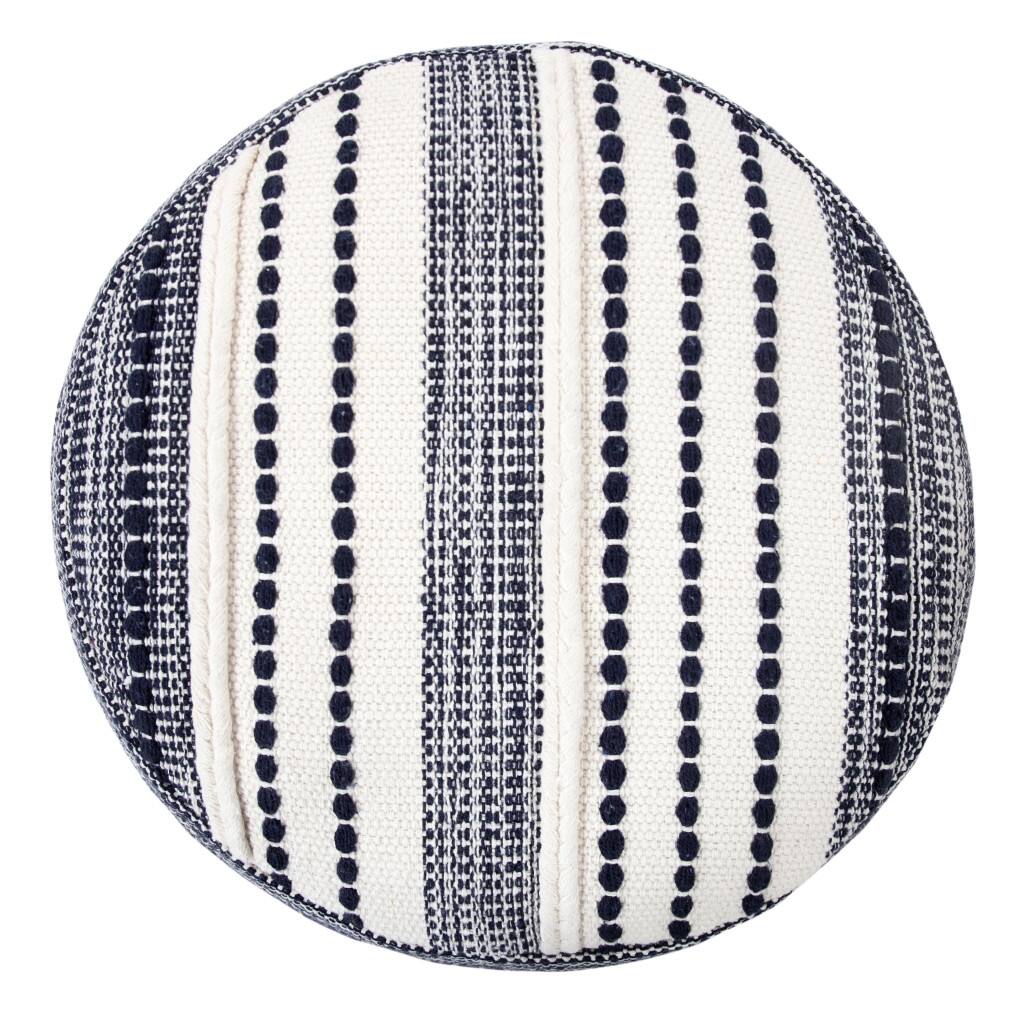 Angle. Hivvago - Hivvago 18 Inch Cotton Cylinder Striped Pouf Ottoman - Blue, White.