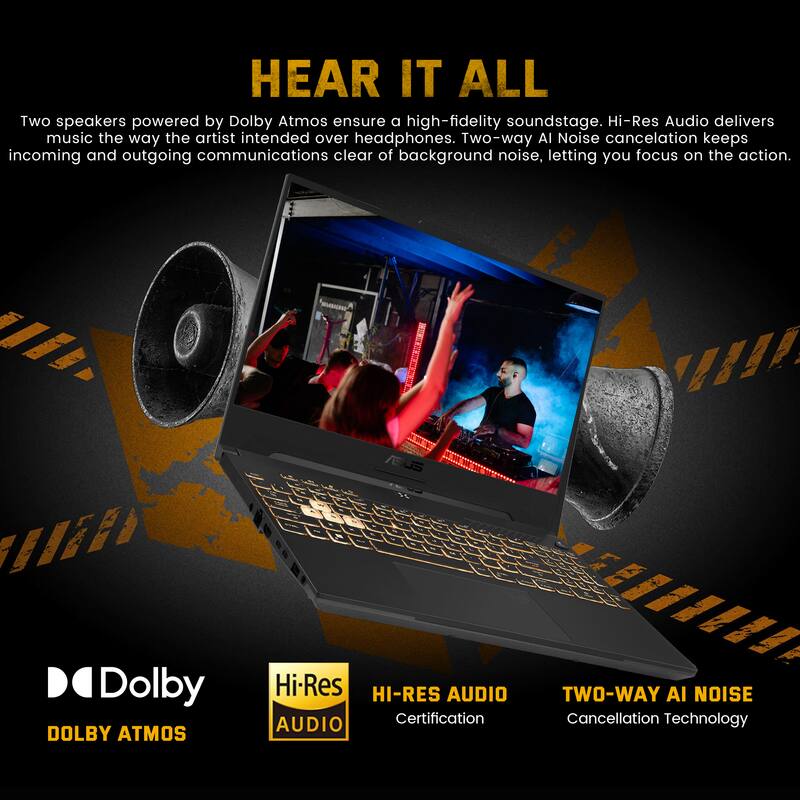 HEAR IT ALL

Two speakers powered by Dolby Atmos ensure a high-fidelity soundstage. Hi-Res Audio delivers music the way the artist intended over headphones. Two-way AI Noise cancellation keeps incoming and outgoing communications clear of background noise, letting you focus on the action.

- Dolby DOLBY ATMOS
- Hi-Res HI-RES AUDIO
- TWO-WAY AI NOISE Cancellation Technology