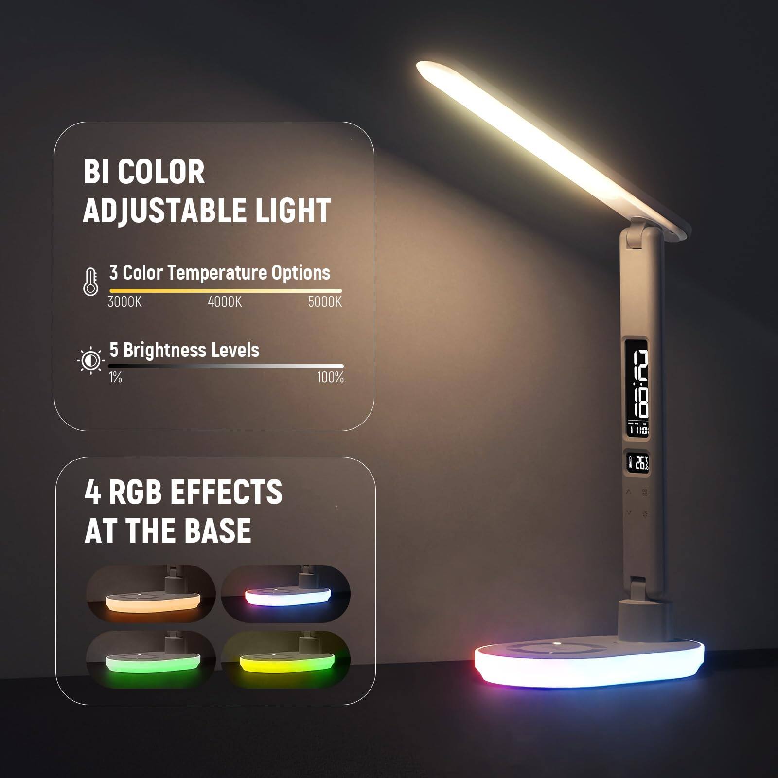 BI COLOR ADJUSTABLE LIGHT  
3 Color Temperature Options: 3000K, 4000K, 5000K  
5 Brightness Levels: 1% to 100%  
4 RGB EFFECTS AT THE BASE