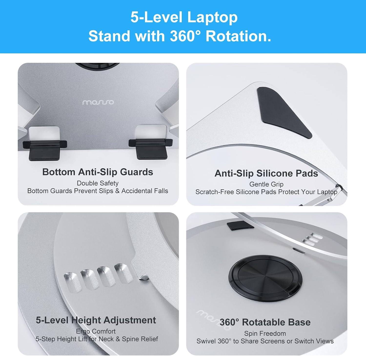 mosiso Adjustable Aluminum Laptop Stand with 360° Rotating Base ...