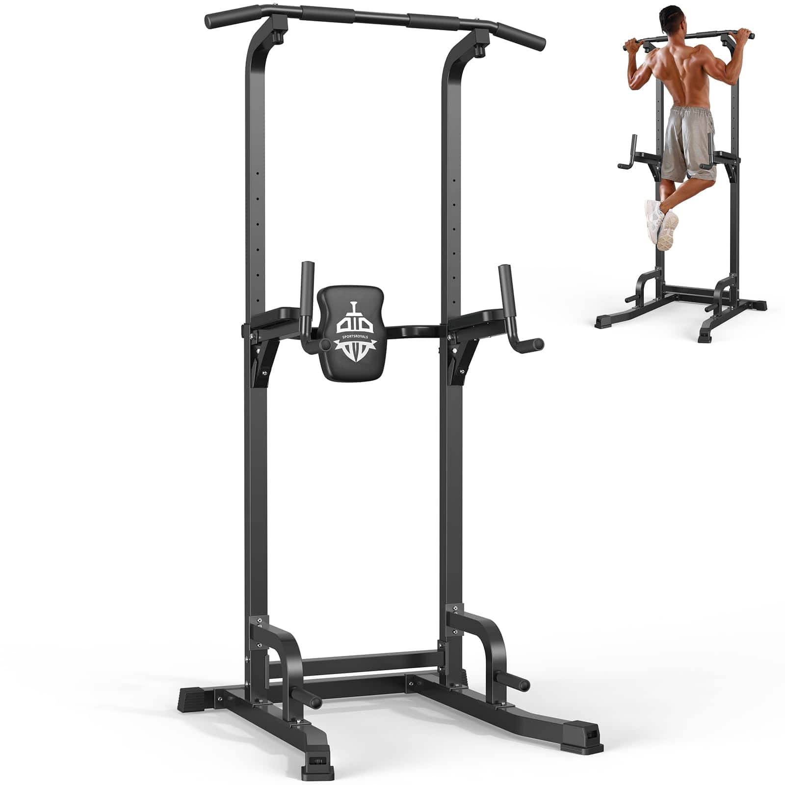 Front. Sportsroyals - Sportsroyals Power Tower Pull Up Bar Station, 450LBS Stable Pull Up Dip Station for Home Gym Strength Training Equipment - Black.