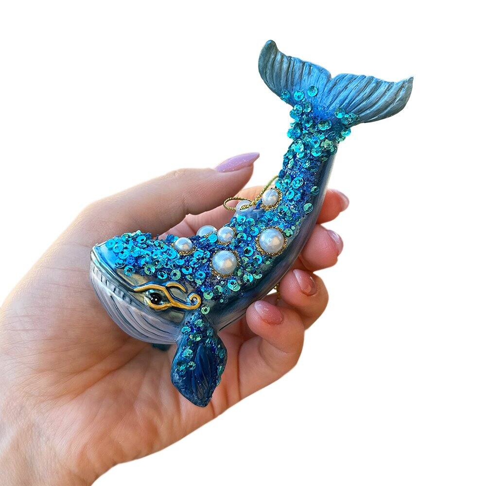 Back. OrnamentallyYou - Dazzling Blue Whale Glass Ornament Glitter and Rhinestones Christmas Decor - Multi-colored.