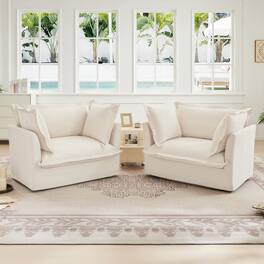Anysun - Set of 2 Chenille Slipcovered Armchairs - Deep Seat, Includes Large Pillows for Living Room, Reading Room or Office - White