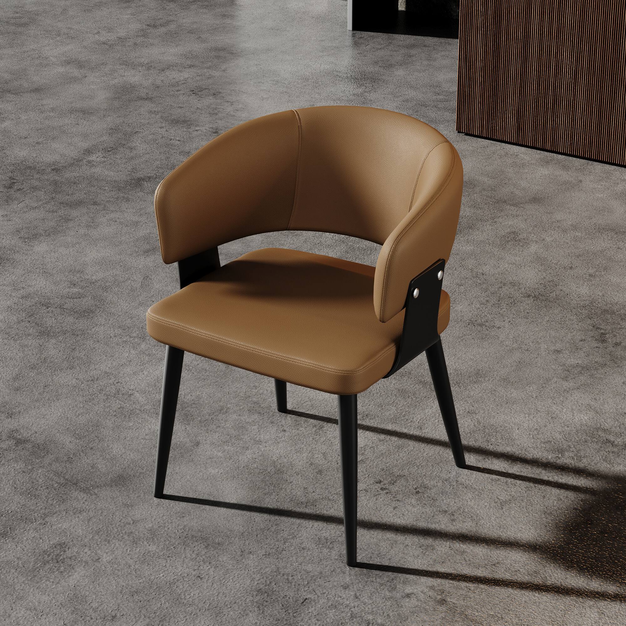 Angle. luck idea - Dining Chairs Set of 2 Thick-Wide Arched Backrest Leather Upholstery - Brown.