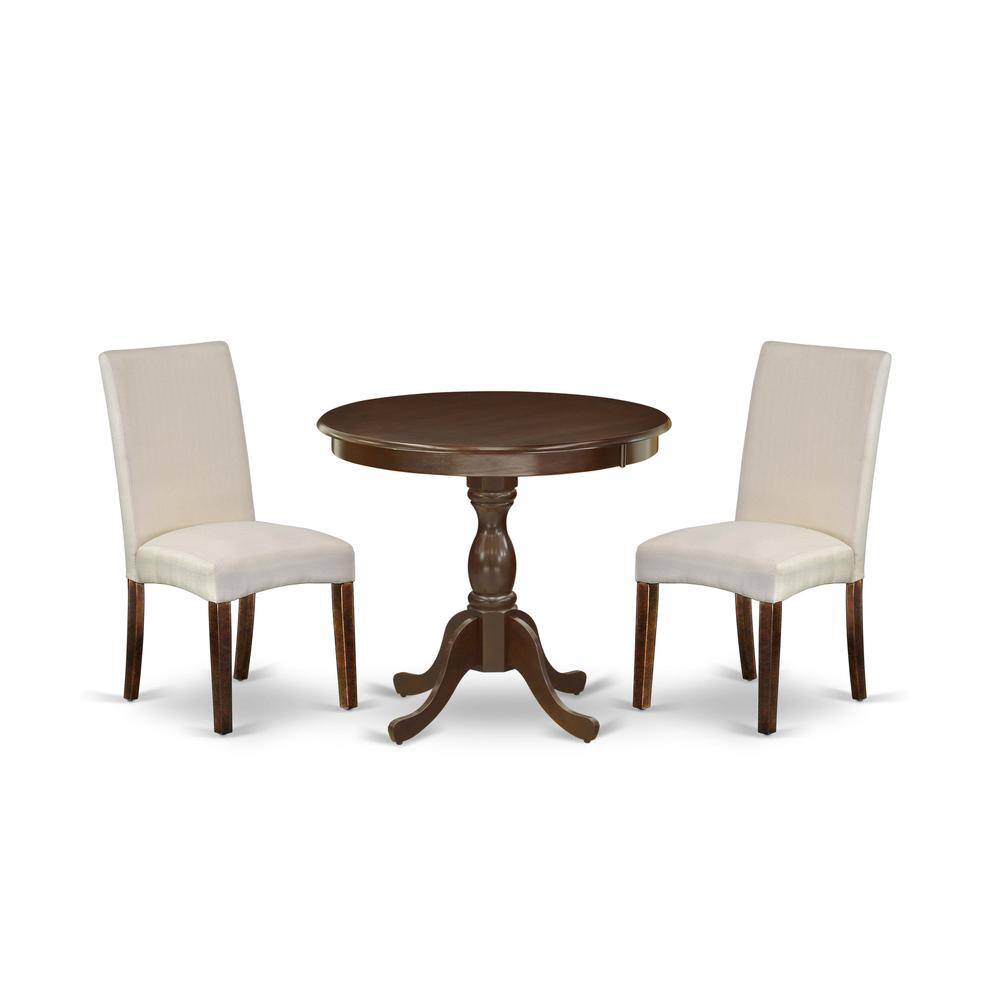 Alt View 3. East West Furniture - AMDR3-MAH-01 3 Piece Dining Table Set - 1 Wooden Dining Table and 2 Cream Padded Chairs - Mahogany Finish - Mahogany.