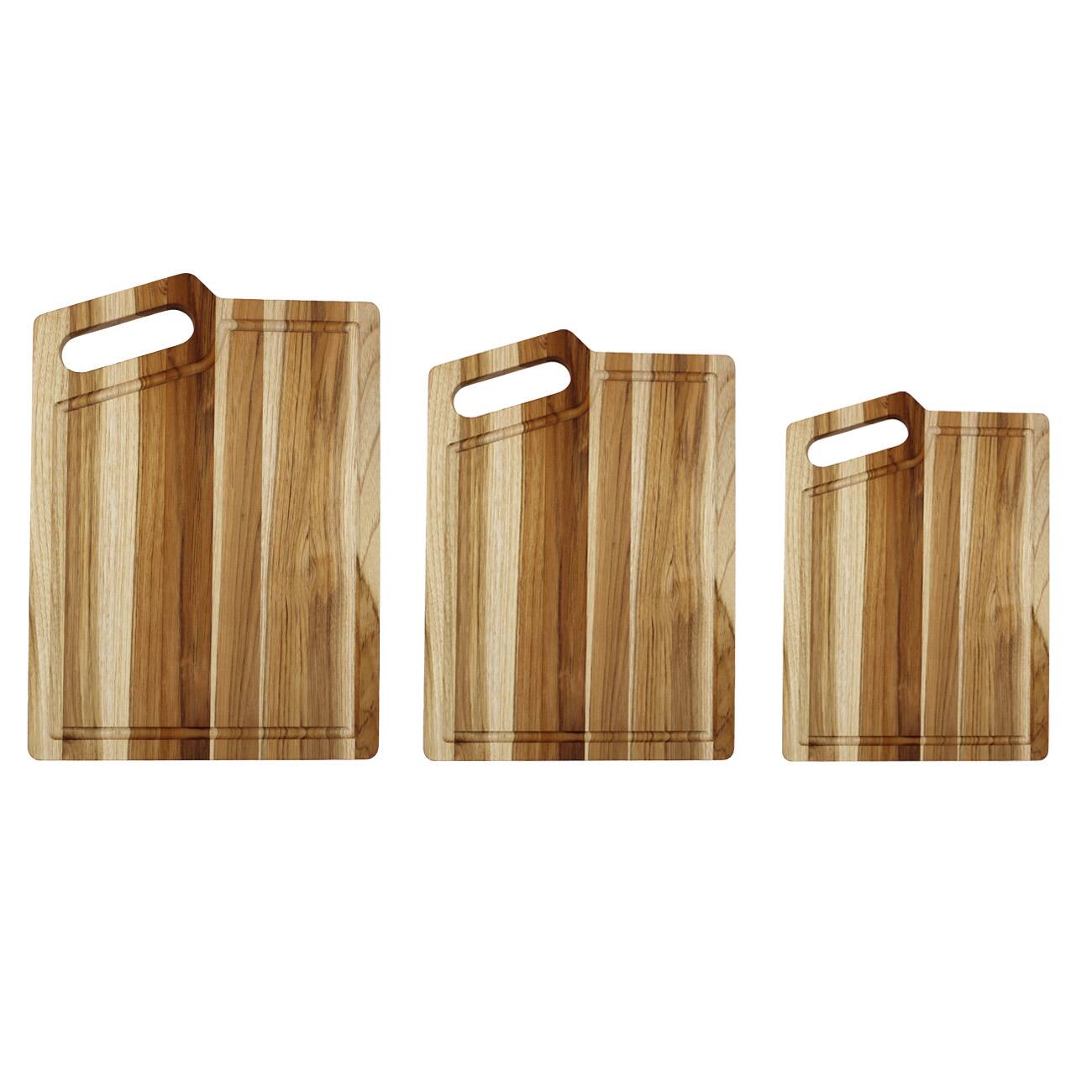 EcoDecors - 3 Piece Teak Wood Cutting Board Set, FSC Certified Edge Grain Wood - Natural Edge Grain Teak