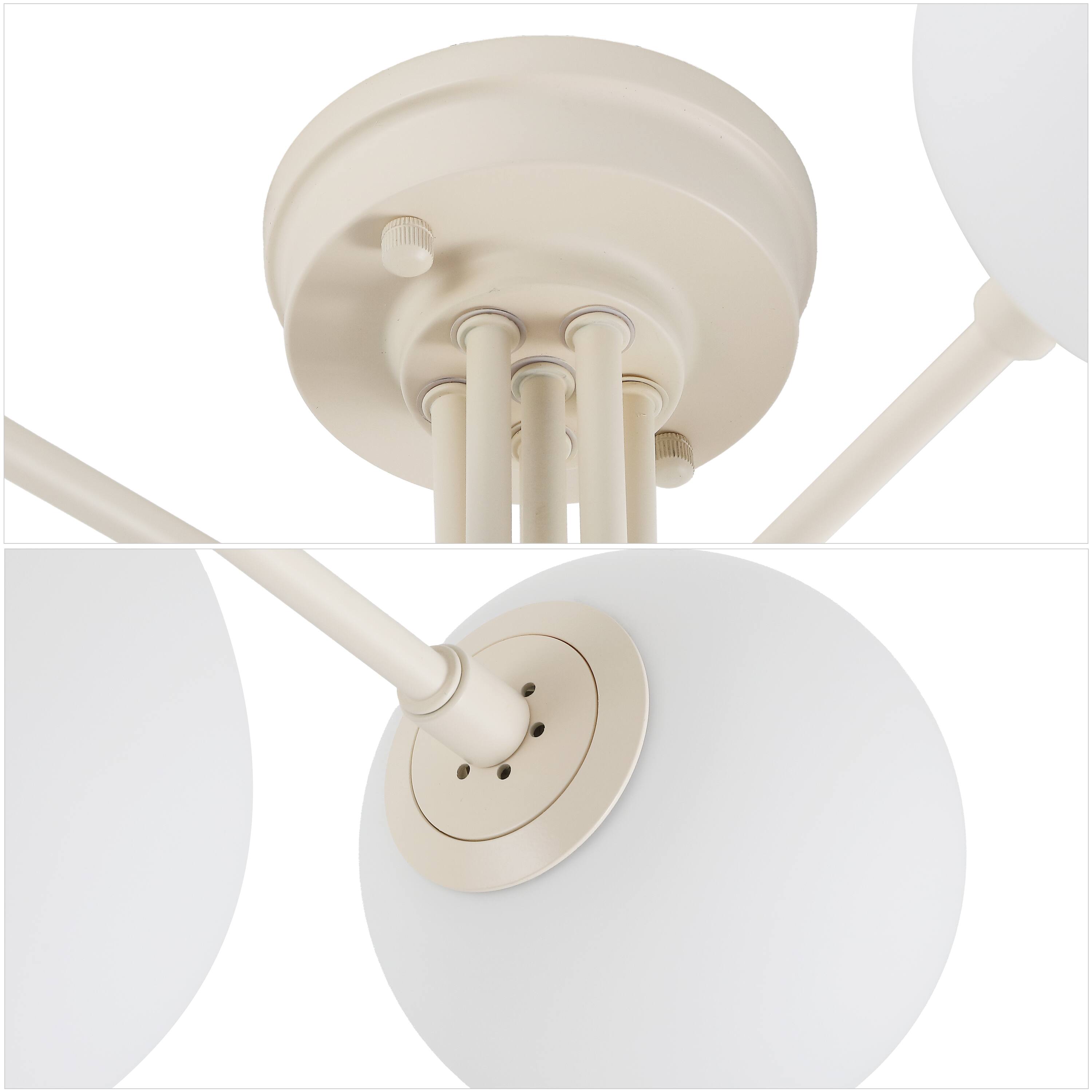 Alt View 4. Jonathan Y - Olivier Parisian 24" 6-Light Globe Modern Industrial Iron Bistro LED Semi Flush Mount, Almond - Almond/White.