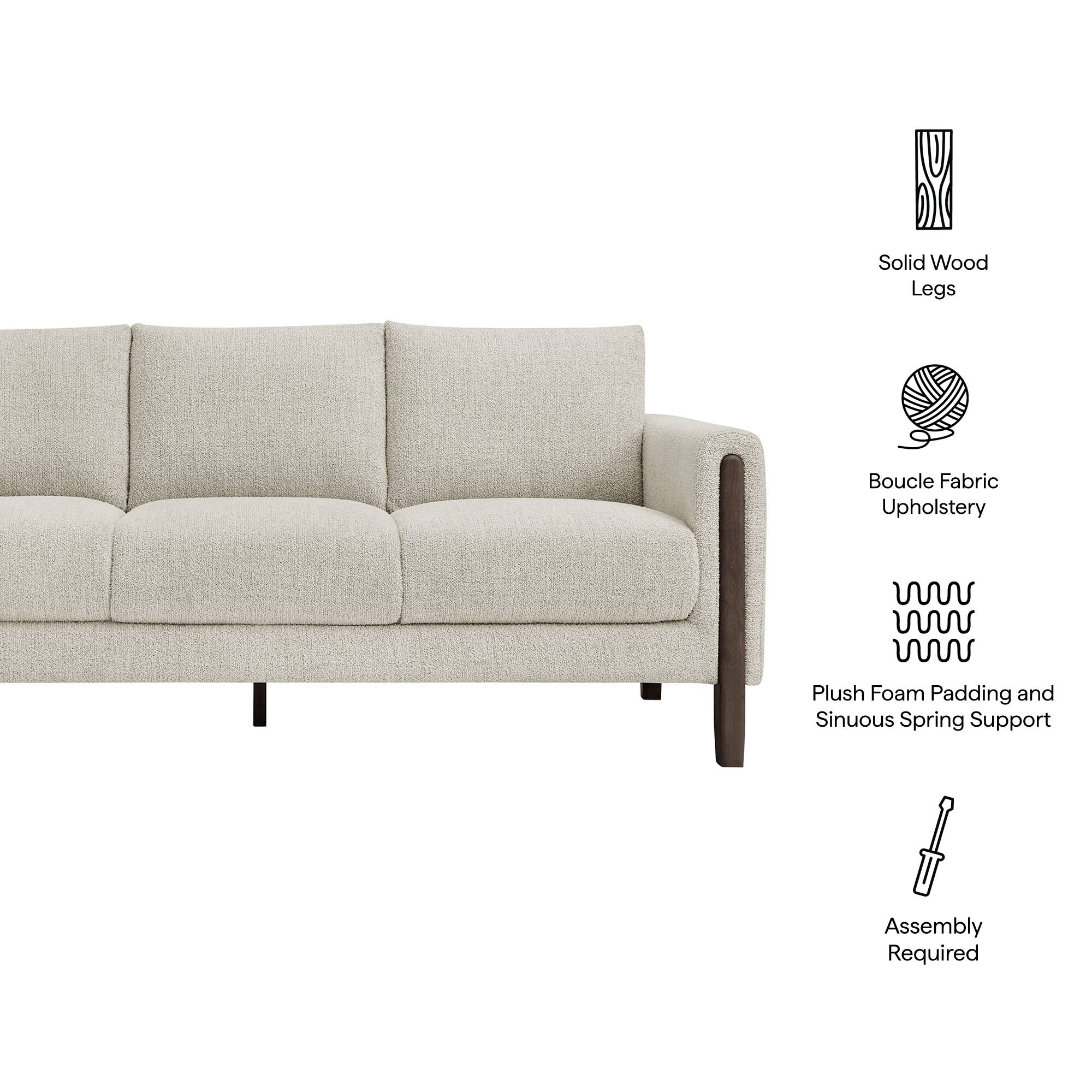 Solid Wood Legs, Boucle Fabric Upholstery, Plush Foam Padding and Sinuous Spring Support, Assembly Required