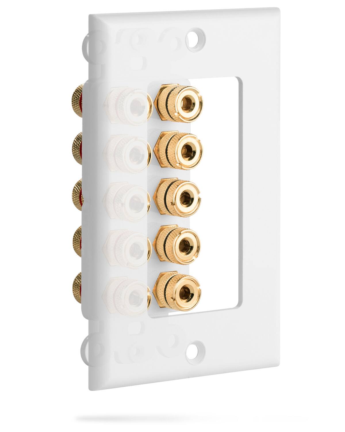 Angle. Fosmon - [Five Speaker] Home Theater Wall Plate, Copper Banana Binding Post Coupler Type Audio Wall Plate for 5 Speakers (White) - White.