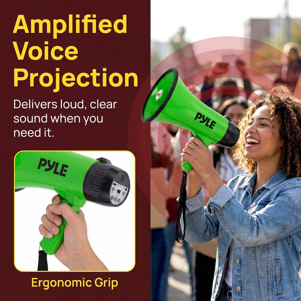 Amplified Voice Projection  
Delivers loud, clear sound when you need it.  

PYLE  
Ergonomic Grip