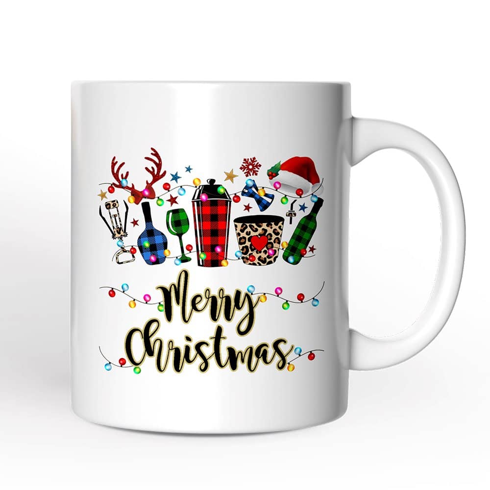 OrnamentallyYou - Bartender Buffalo Plaid Mug Christmas Gift - White