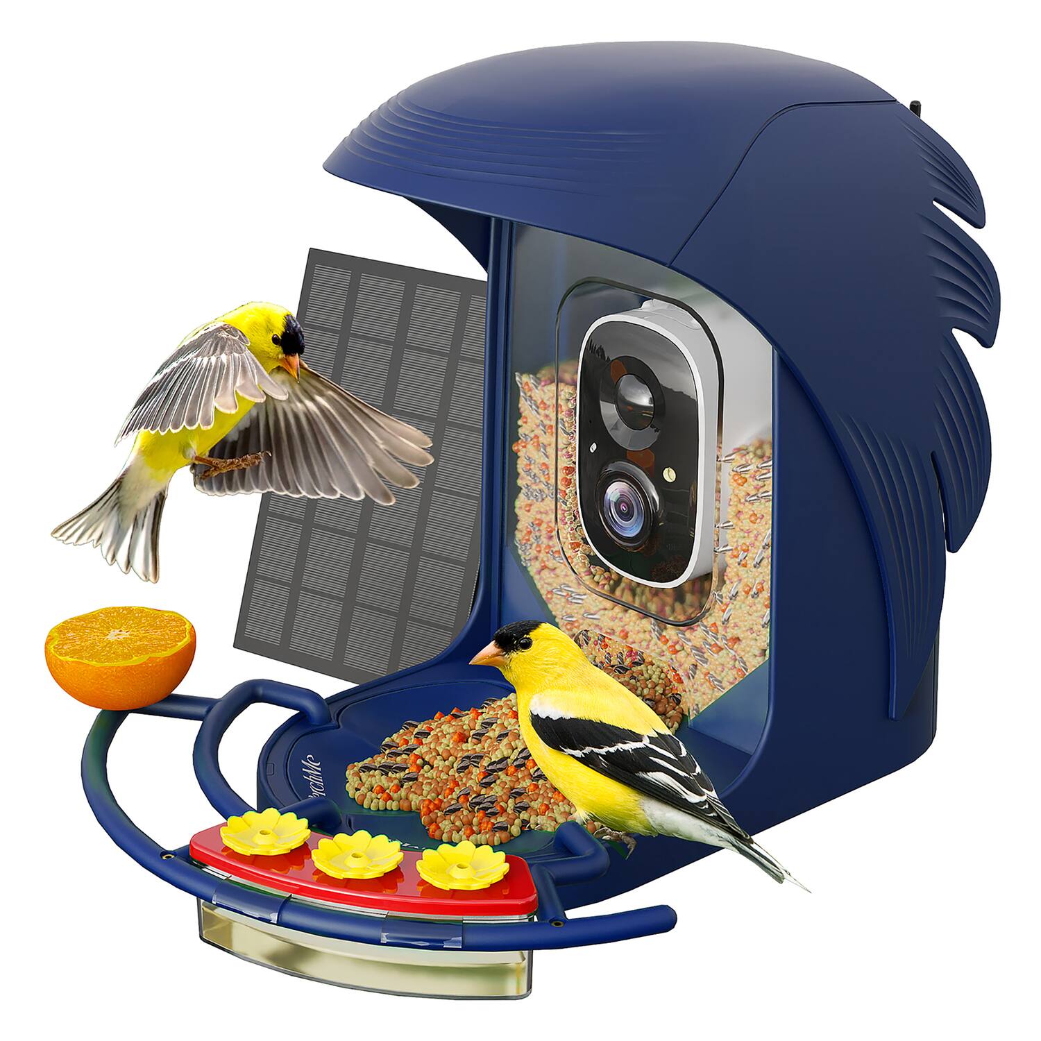 Back. PerchMe - AI-Recognition Smart Bird Feeder with Camera, Solar Powered - Navy Blue.