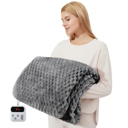 Front. Acekool - Heated Blanket Electric Blanket Throw Size 50"x60", 6 Heating Levels & 9 Hours Auto Shut Off - Gray.