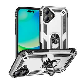 Dteck - Rotatable Ring Kickstand Case for Apple iPhone 17, Magnetic Shockproof Heavy Duty Rugged Case - Silver
