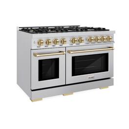 ZLINE - Autograph 48 in. 6.7 cu. ft. Freestanding Select Gas Range w/ 8 Burners & Champagne Bronze Accents (HGRZ-48-CB) - Stainless Steel