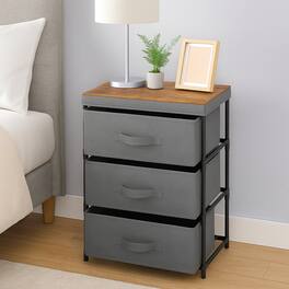 Hivvago - Compact 3-Tier Nightstand with Fabric Drawers and Metal Base - Gray