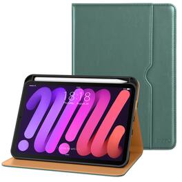 DTTO - Case for iPad Mini 7 (A17 Pro) 2024 / Mini 6 2021 8.3" - Leather Folio Stand with Pencil Holder & Multi-Angle Viewing - Midnight Green
