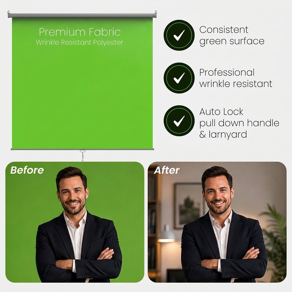 Premium Fabric Wrinkle Resistant Polyester

- Consistent green surface
- Professional wrinkle resistant
- Auto Lock pull down handle & lanyard

Before

After
