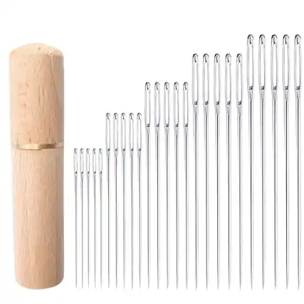 Front. Kitcheniva - Large Eye Sewing Needles with Wooden Case 25 Pcs.