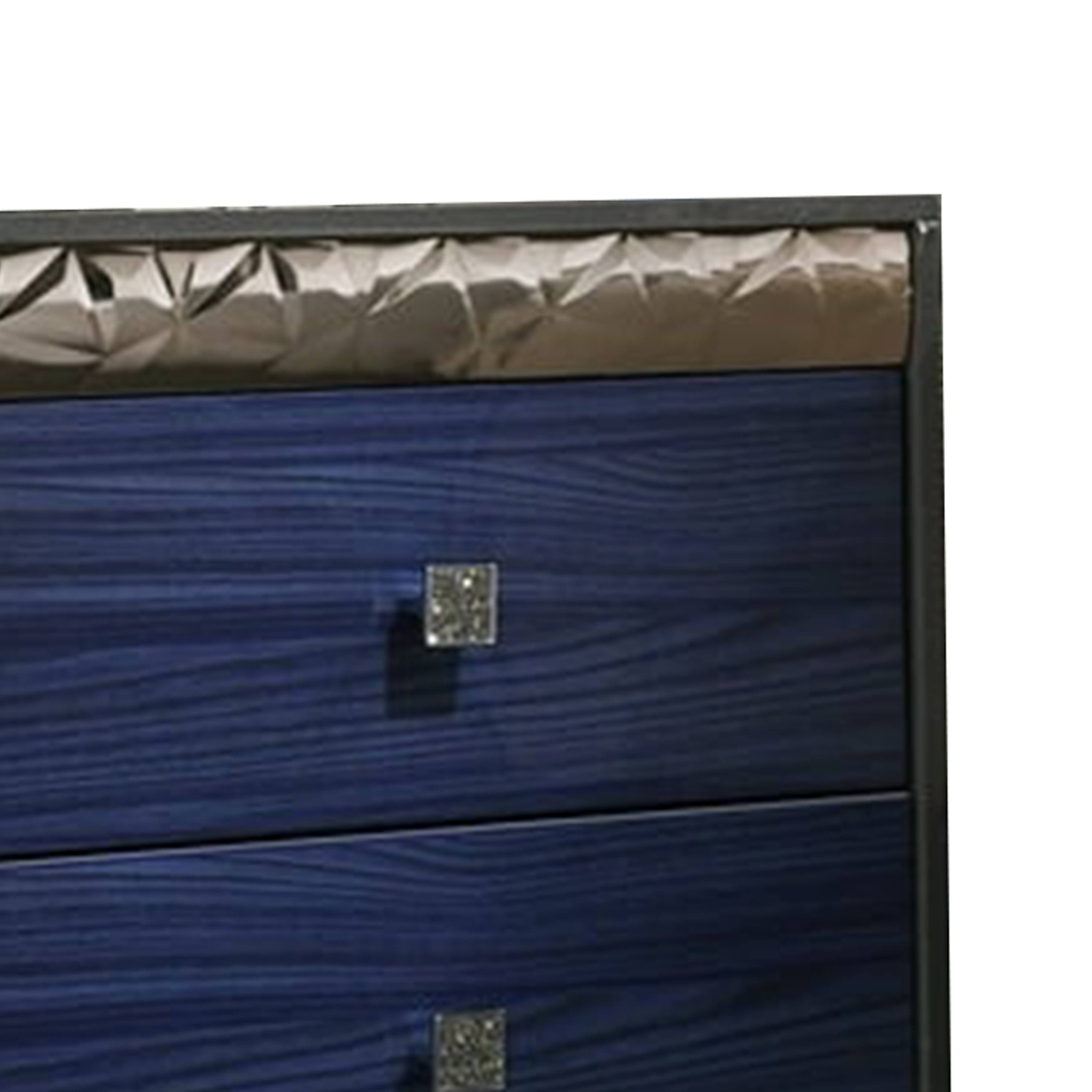 Alt View 2. Manhattan Lane - Zara Nightstand w 2 Drawers, Crystal Knobs - Ash Gray, Indigo Blue, Chrome.