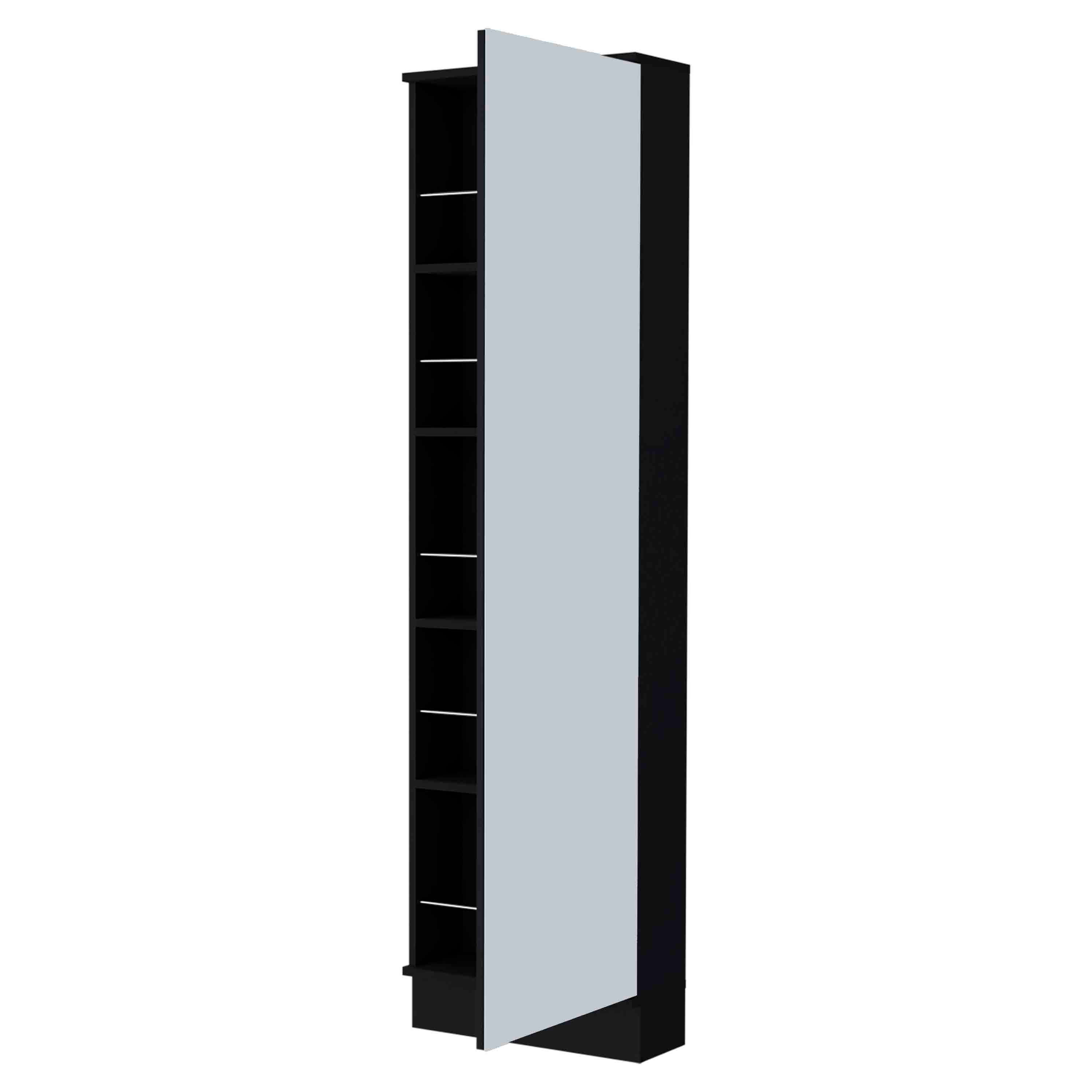Left. APRILSOUL - Ruan XL Shoe Rack Mirror Five Interior Shelves Single Door Cabinet - Black.