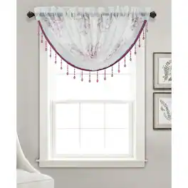 Olivia Gray - Floral Embroidered Swag Valance - 47 x 37 Inches - Lilac
