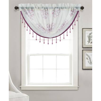 Front. Olivia Gray - Olivia Gray Lilac Floral Embroidered Swag Valance - 47 x 37 Inches - Lilac.