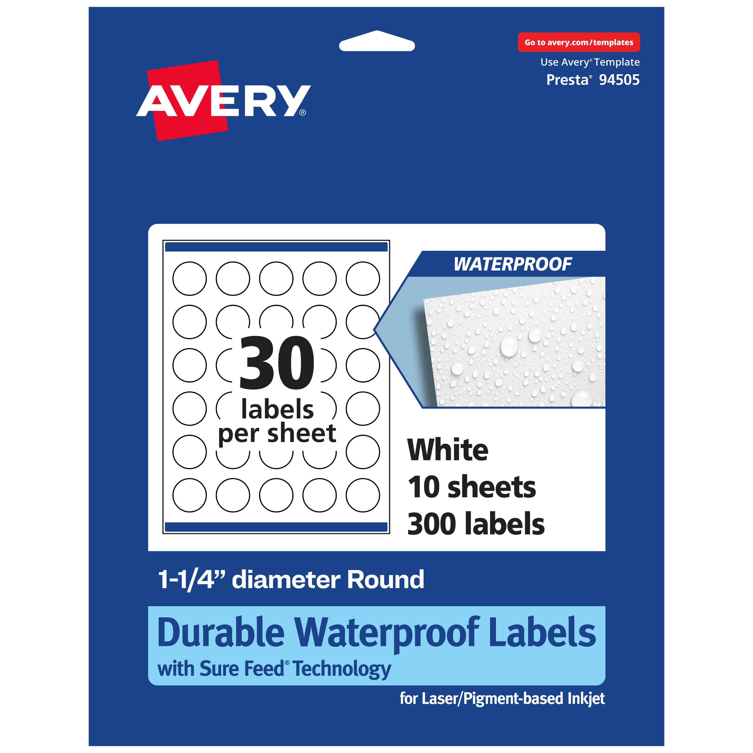 "Avery - 1-1/4"" diameter Waterproof Round Labels, 300 Labels - White" price history on PriceWatchPro