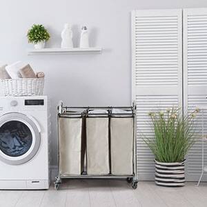 Alt View 4. Oumilen - 3-Section Rolling Laundry Sorter Cart – Chrome Frame with 3 Removable Beige Fabric Bags - Beige.