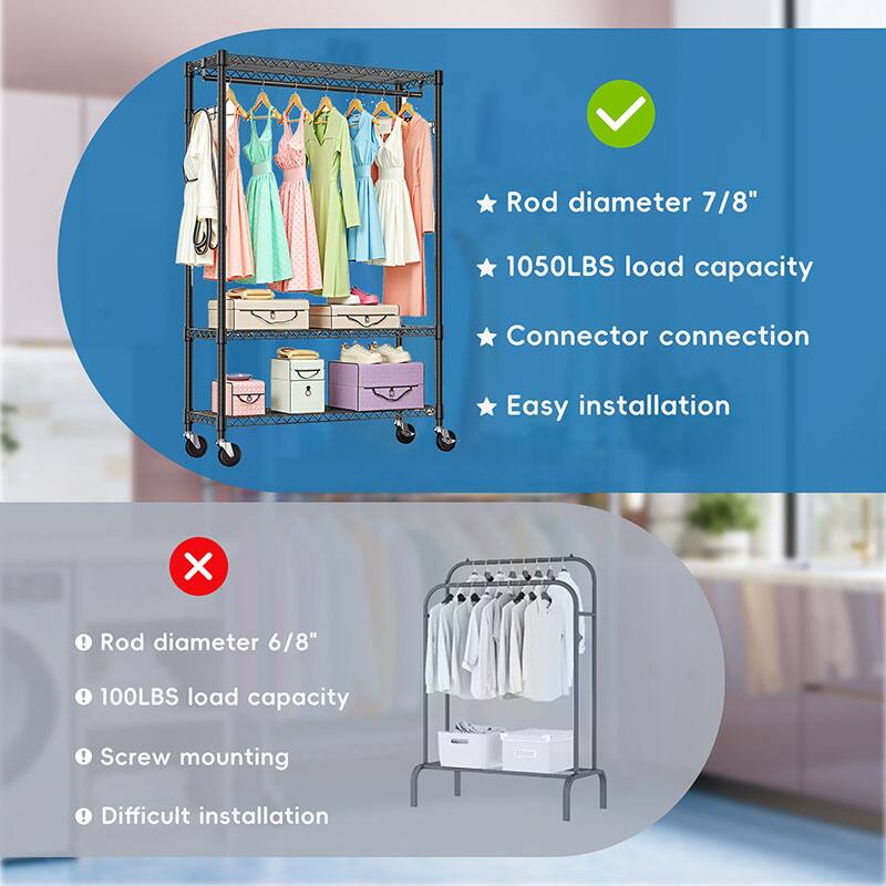 **Rod diameter 7/8"**  
- 1050LBS load capacity  
- Connector connection  
- Easy installation  

**Rod diameter 6/8"**  
- 100LBS load capacity  
- Screw mounting  
- Difficult installation