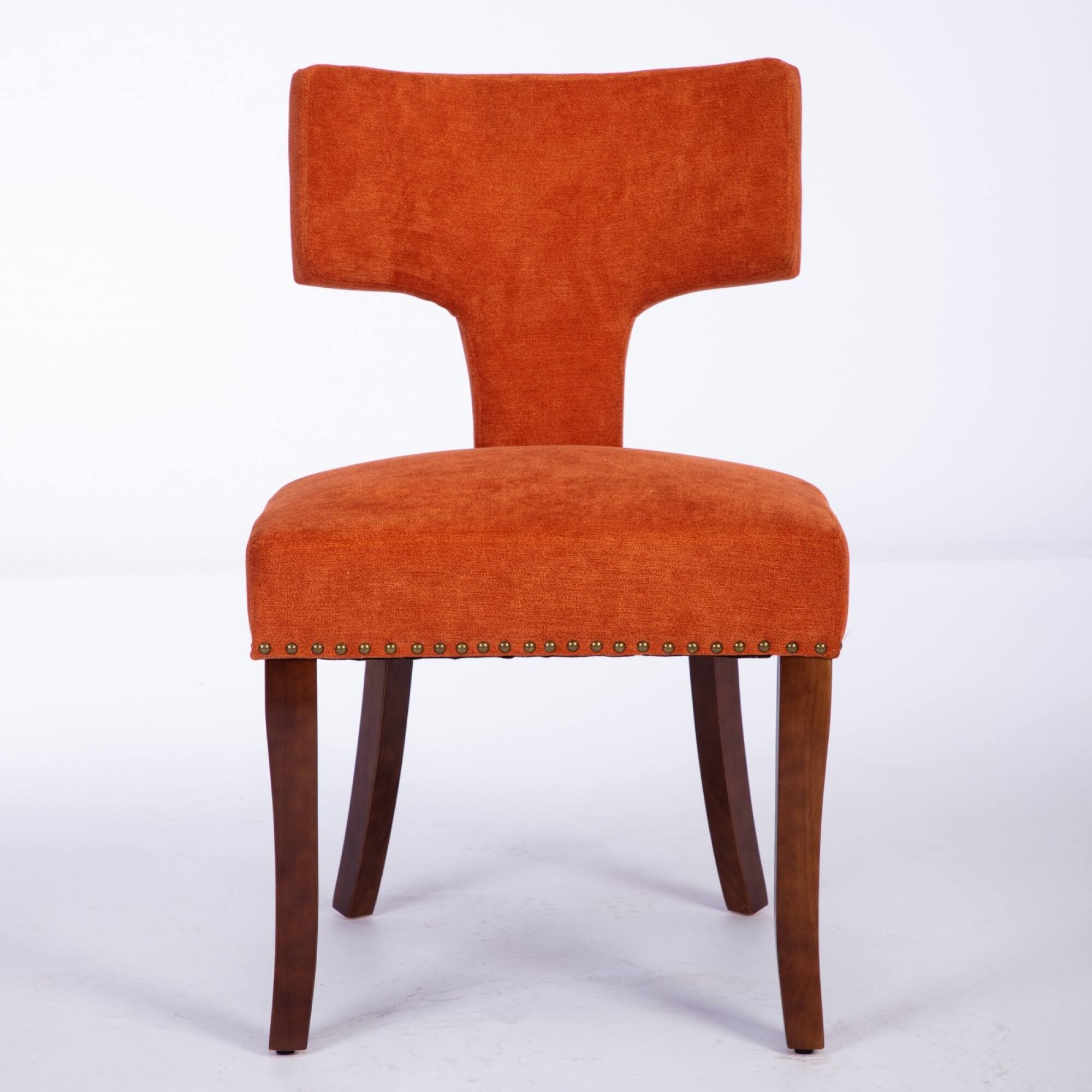 Angle. GOODSILO - Modern Dining Chairs Set of Two with Curved Backrest and Upholstered Fabric Seating - Orange.