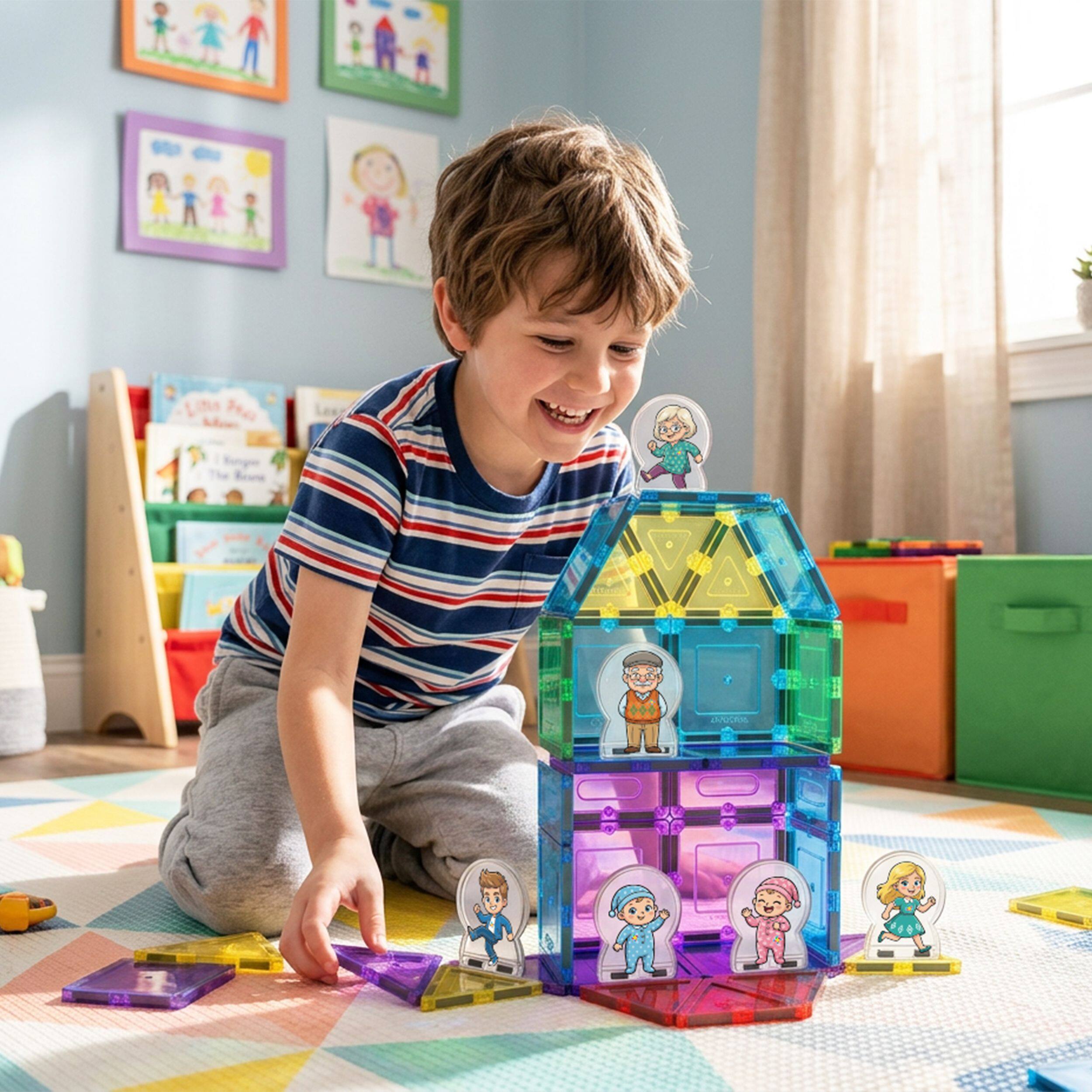 Alt View 1. PicassoTiles - PicassoTiles 8pc Family Character Action Figures Set, Magnetic Tiles Accessories, STEM Toy for Kids.