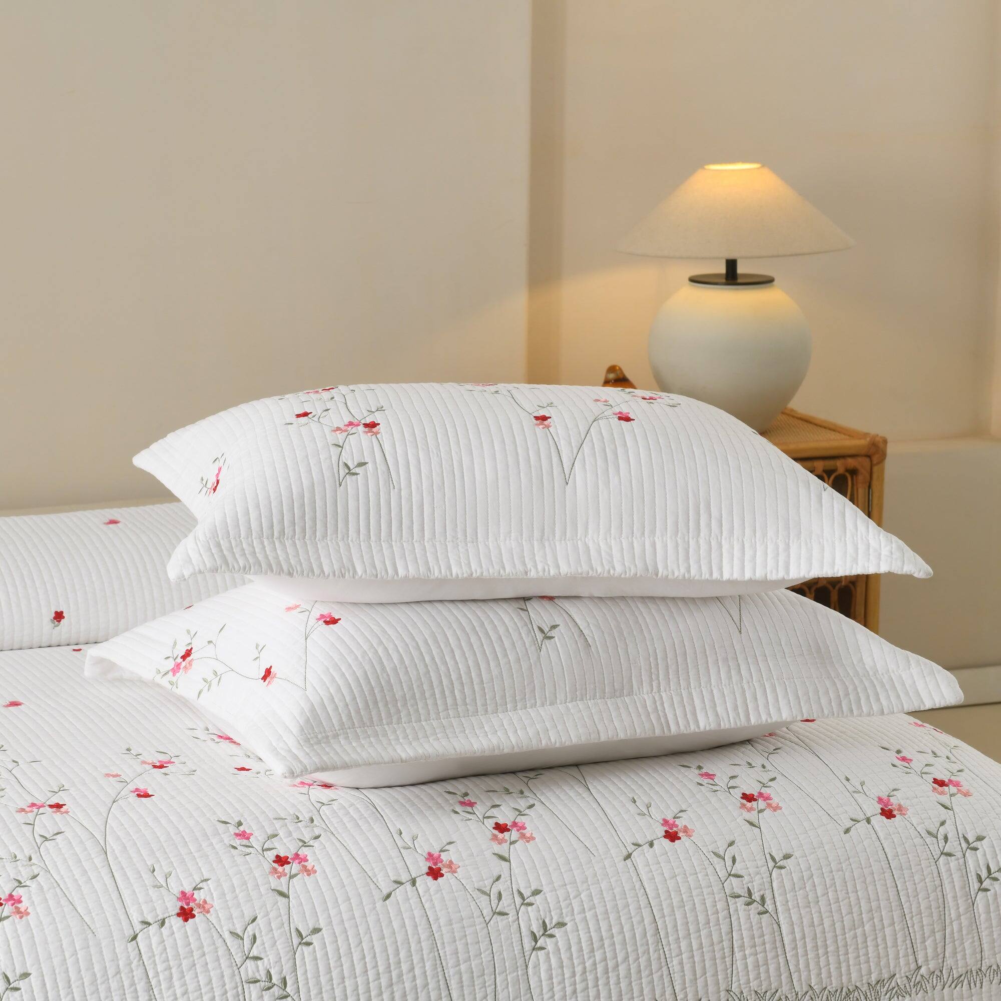 Alt View 1. MarCielo - MarCielo 3 Piece Cotton Cover Floral Embroidered Cottage Quilt Bedspread Set - White.