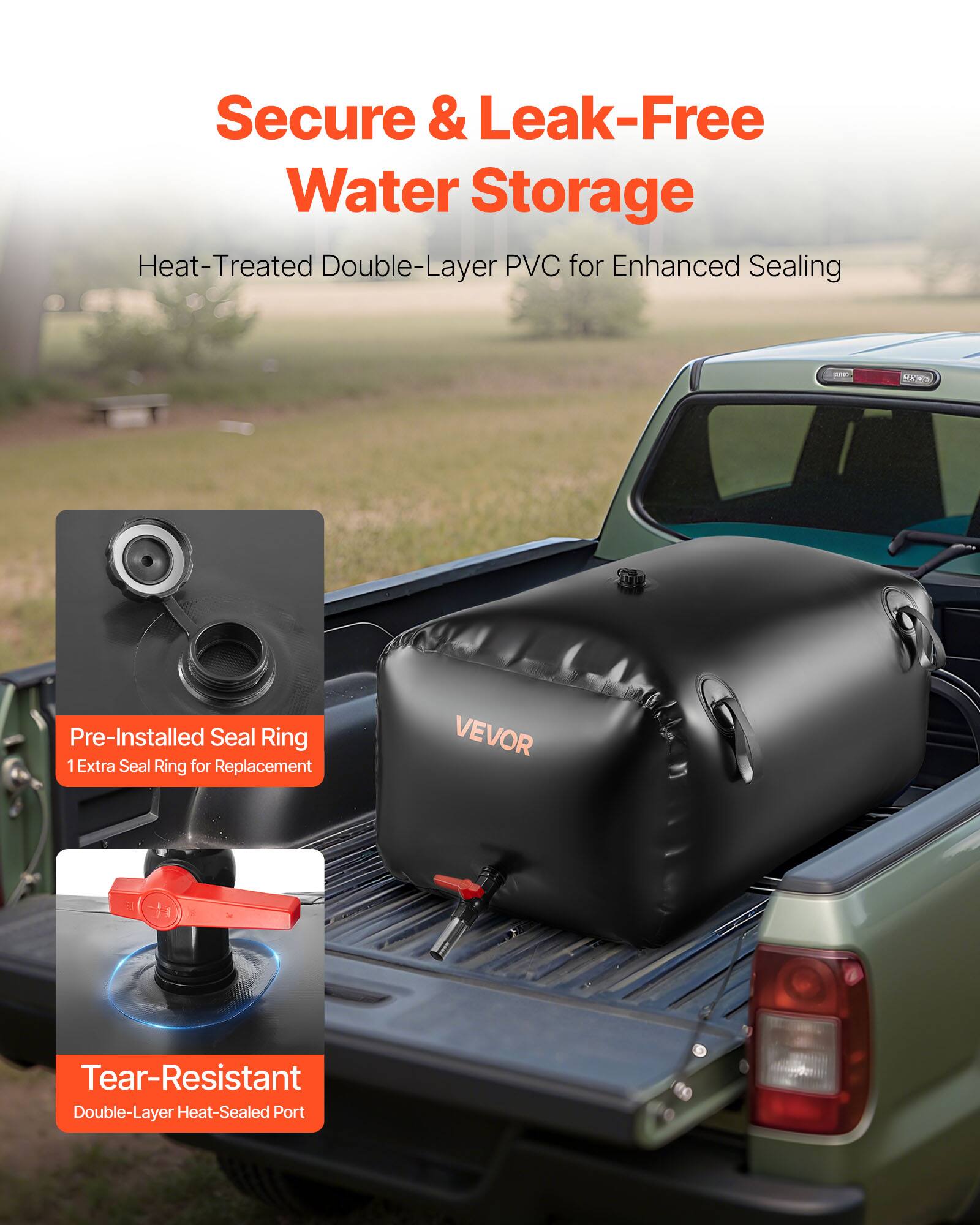 Secure & Leak-Free Water Storage

Heat-Treated Double-Layer PVC for Enhanced Sealing

Pre-Installed Seal Ring
1 Extra Seal Ring for Replacement

Tear-Resistant
Double-Layer Heat-Sealed Port