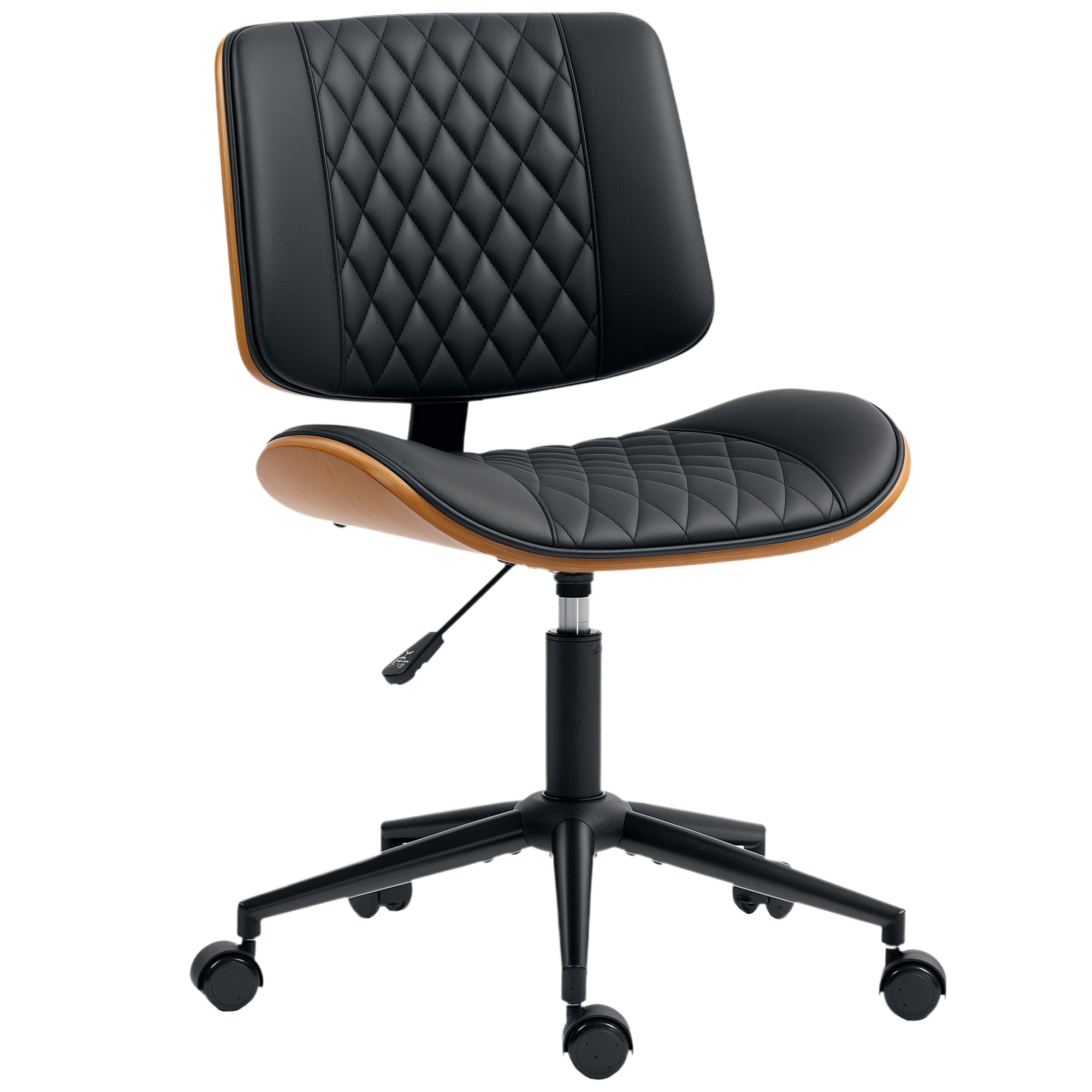 Homcom - Office Chair No Arms with Wheels, PU Leather Desk Chair with Adjustable Height - Black