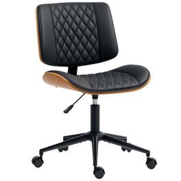 Homcom - Office Chair No Arms with Wheels, PU Leather Desk Chair with Adjustable Height - Black