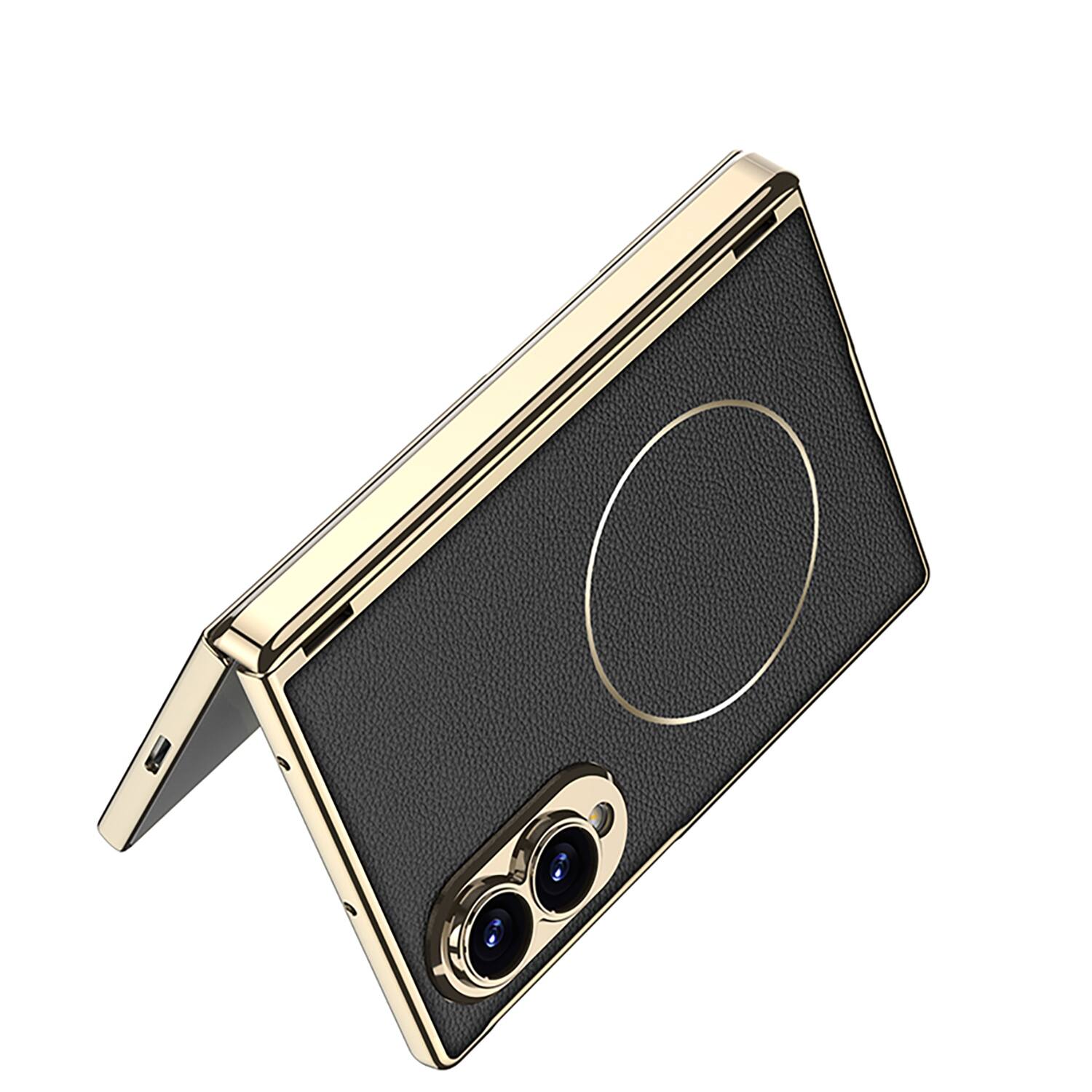 Back. Dteck - Shockproof Leather Texture Case for Samsung Galaxy Z Fold8, Rigid PC Cover with Built-in PET Screen Film and Hinge Guard - Darkgreen.